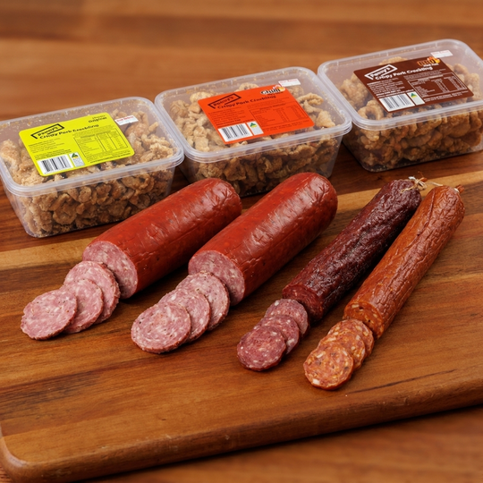 The Beer Hall Board — mettwurst, Danish salami and three Penny’s pork crackles
